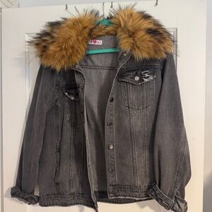 Buddy Love Gray Jean Jacket with Faux Fur Collar